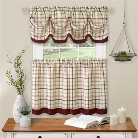 Achim Importing Achim TTTV36BU12 Tattersall Window Curtain Tier Pair & Valance Set - 58 x 36 in. - Burgundy TTTV36BU12